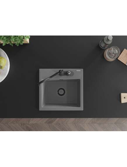 Mexen Milo zlewozmywak granitowy 1-komorowy z baterią kuchenną Carla, szary - 6505-71-670700-70-B, изображение 4