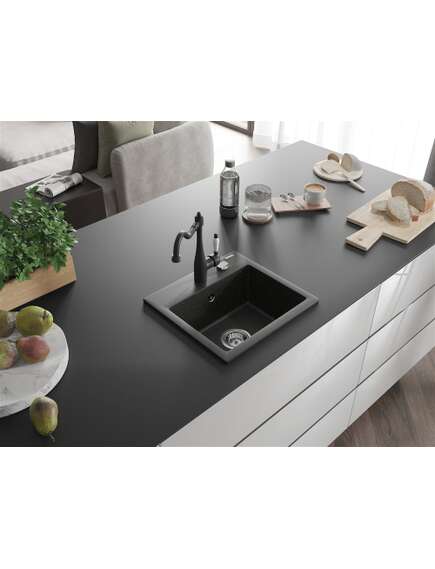 Mexen Milo zlewozmywak granitowy 1-komorowy z baterią kuchenną Carla, czarny/złoty metalik - 6505-75-670700-70, изображение 2