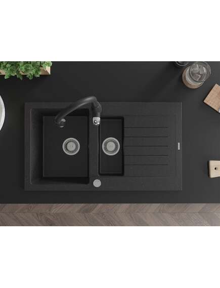 Mexen Matias zlewozmywak granitowy 1,5-komorowy z ociekaczem i baterią kuchenną Savita, czarny/srebrny - 6502-73-672601-70, изображение 4
