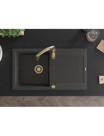 Mexen Leo zlewozmywak granitowy 1-komorowy z ociekaczem i baterią kuchenną Savita, czarny nakrapiany - 6501-76-672601-50, изображение 4