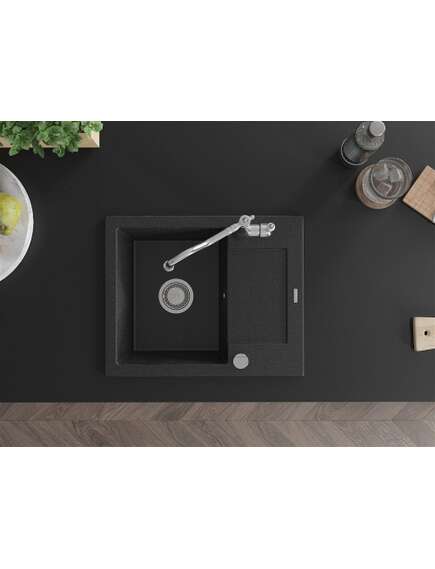 Mexen Enzo zlewozmywak granitowy 1-komorowy z ociekaczem i baterią kuchenną Carla, czarny/srebrny metalik - 6506-73-670700-00, 4 image