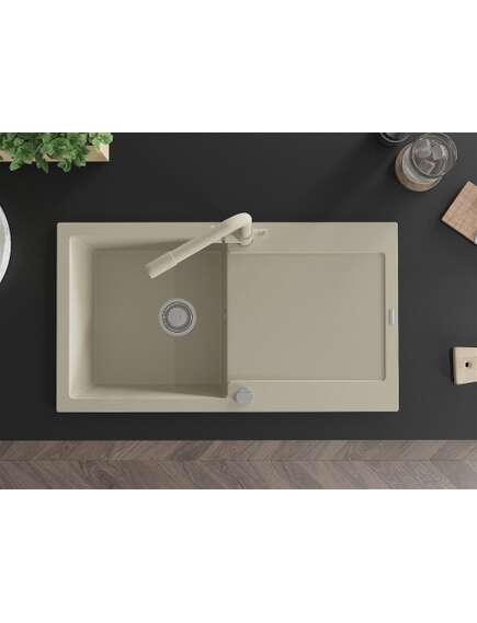Mexen Leo zlewozmywak granitowy 1-komorowy z ociekaczem i baterią kuchenną Duero, beżowy- 6501-69-671600-69, изображение 4
