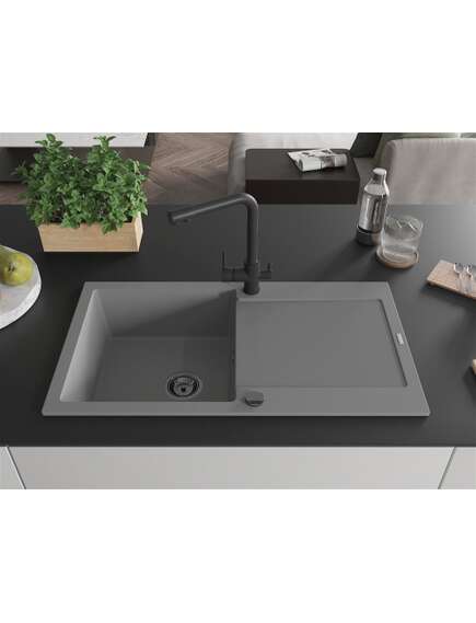 Mexen Leo zlewozmywak granitowy 1-komorowy z ociekaczem i baterią kuchenną Duero, szary - 6501-71-671600-70-B, изображение 3
