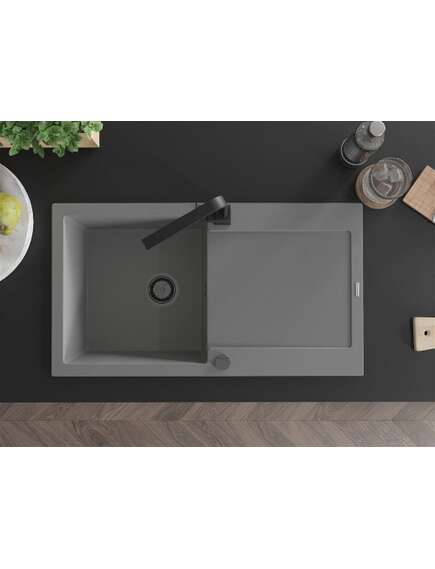 Mexen Leo zlewozmywak granitowy 1-komorowy z ociekaczem i baterią kuchenną Rita, szary - 6501-71-670300-70-B, изображение 4