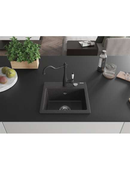 Mexen Milo zlewozmywak granitowy 1-komorowy z baterią kuchenną Carla, czarny nakrapiany - 6505-76-670700-70, 3 image