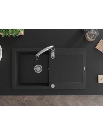 Mexen Leo zlewozmywak granitowy 1-komorowy z ociekaczem i baterią kuchenną Savita, czarny - 6501-77-672601-00, 4 image