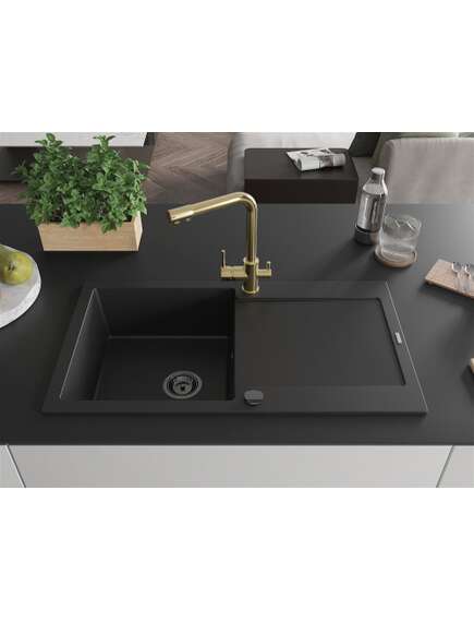 Mexen Leo zlewozmywak granitowy 1-komorowy z ociekaczem i baterią kuchenną Duero, czarny - 6501-77-671600-50-B, 3 image
