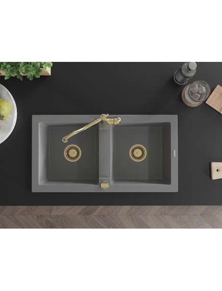 Mexen Mario zlewozmywak granitowy 2-komorowy z baterią kuchenną Carla, szary - 6504-71-670700-50, изображение 4
