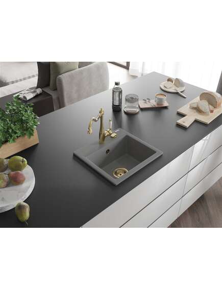 Mexen Milo zlewozmywak granitowy 1-komorowy z baterią kuchenną Carla, szary - 6505-71-670700-50, изображение 2