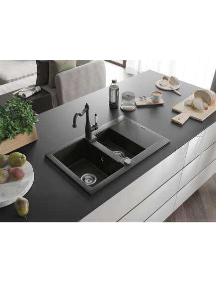 Mexen Gaspar zlewozmywak granitowy 1,5-komorowy z ociekaczem i baterią kuchenną Carla, czarny/złoty metalik - 6507-75-670700-70, изображение 2