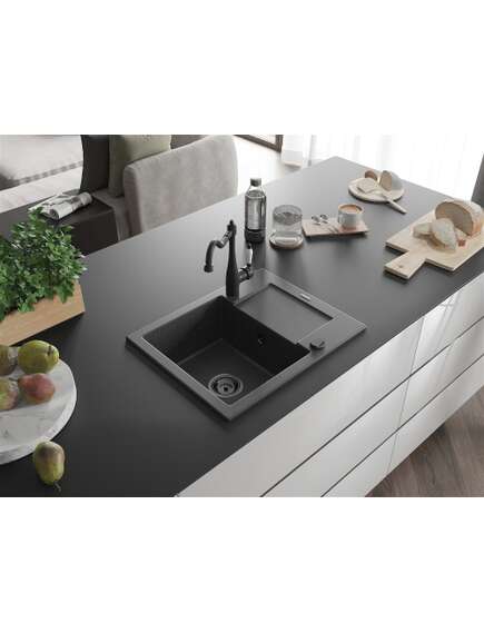 Mexen Enzo zlewozmywak granitowy 1-komorowy z ociekaczem i baterią kuchenną Carla, czarny nakrapiany - 6506-76-670700-70-B, изображение 2