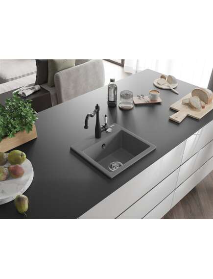Mexen Milo zlewozmywak granitowy 1-komorowy z baterią kuchenną Carla, szary - 6505-71-670700-70, изображение 2