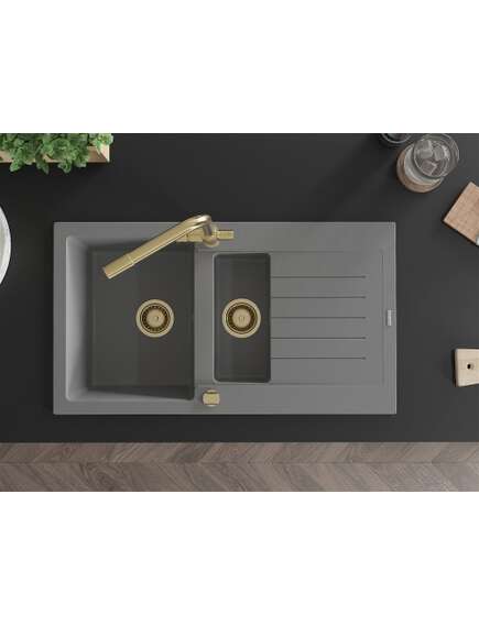 Mexen Matias zlewozmywak granitowy 1,5-komorowy z ociekaczem i baterią kuchenną Duero, szary - 6502-71-671600-50, изображение 4