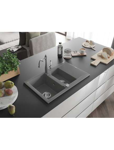 Mexen Gaspar zlewozmywak granitowy 1,5-komorowy z ociekaczem i baterią kuchenną Carla, szary - 6507-71-670700-71, изображение 2