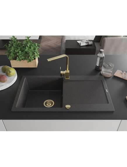 Mexen Leo zlewozmywak granitowy 1-komorowy z ociekaczem i baterią kuchenną Rita, czarny nakrapiany - 6501-76-670300-50, изображение 3