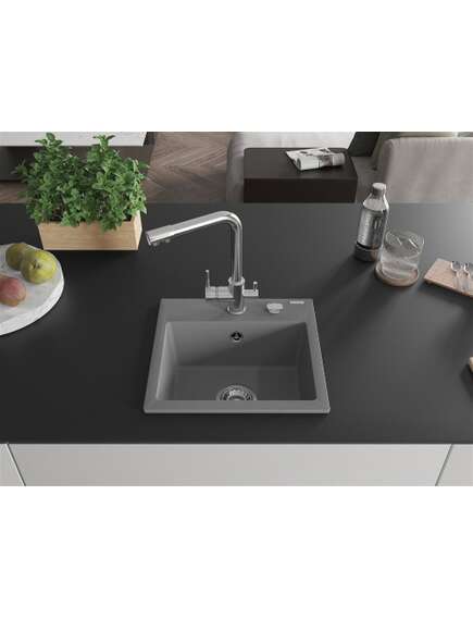 Mexen Milo zlewozmywak granitowy 1-komorowy z baterią kuchenną Duero, szary - 6505-71-671600-00, 3 image