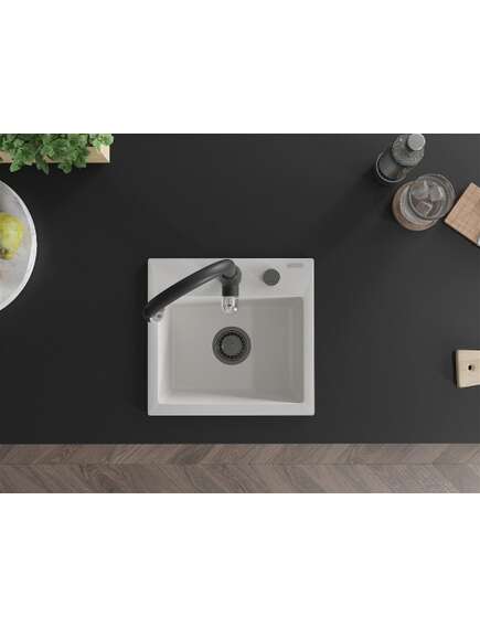 Mexen Milo zlewozmywak granitowy 1-komorowy z baterią kuchenną Savita, biały - 6505-20-672601-70, изображение 4