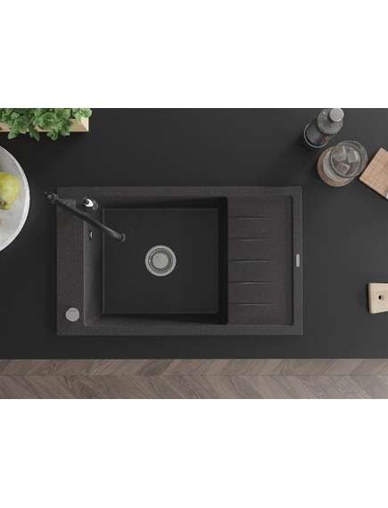 Mexen Elias zlewozmywak granitowy 1-komorowy z ociekaczem i baterią kuchenną Carla, czarny nakrapiany - 6511-76-670700-70, 4 image