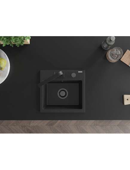 Mexen Milo zlewozmywak granitowy 1-komorowy z baterią kuchenną Rita, czarny/srebrny metalik - 6505-73-670300-70-B, 4 image
