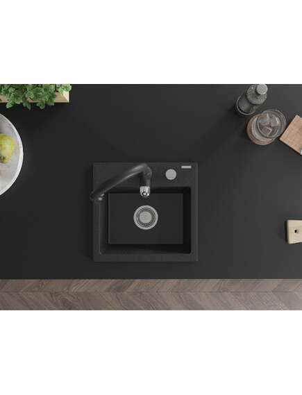 Mexen Milo zlewozmywak granitowy 1-komorowy z baterią kuchenną Savita, czarny/srebrny metalik- 6505-73-672601-70, 4 image