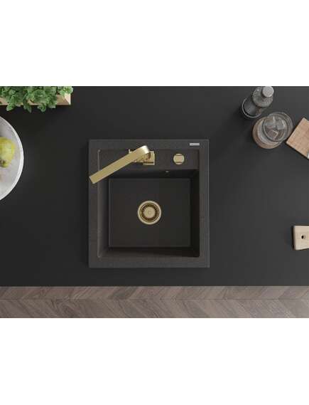 Mexen Vito zlewozmywak granitowy 1-komorowy z baterią kuchenną Rita, czarny nakrapiany - 6503-76-670300-50, 4 image