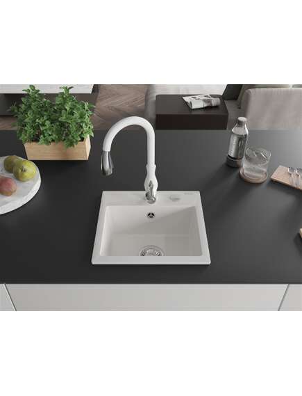 Mexen Milo zlewozmywak granitowy 1-komorowy z baterią kuchenną Savita, biały - 6505-20-672601-20, изображение 3