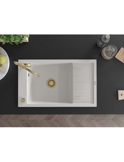 Mexen Elias zlewozmywak granitowy 1-komorowy z ociekaczem i baterią kuchenną Carla, biały - 6511-20-670700-50, изображение 4