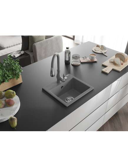 Mexen Milo zlewozmywak granitowy 1-komorowy z baterią kuchenną Savita, szary - 6505-71-672601-71, изображение 2