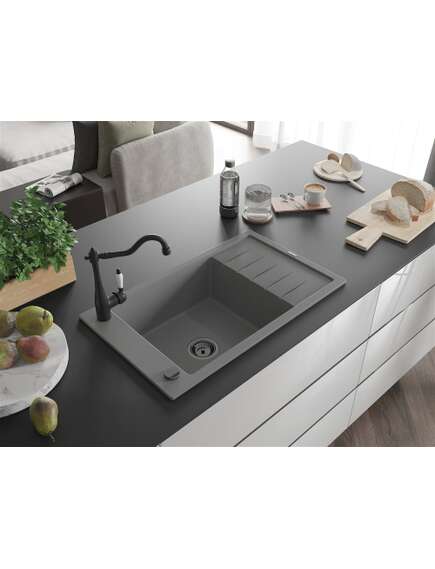 Mexen Elias zlewozmywak granitowy 1-komorowy z ociekaczem i baterią kuchenną Carla, szary - 6511-71-670700-70-B, 2 image