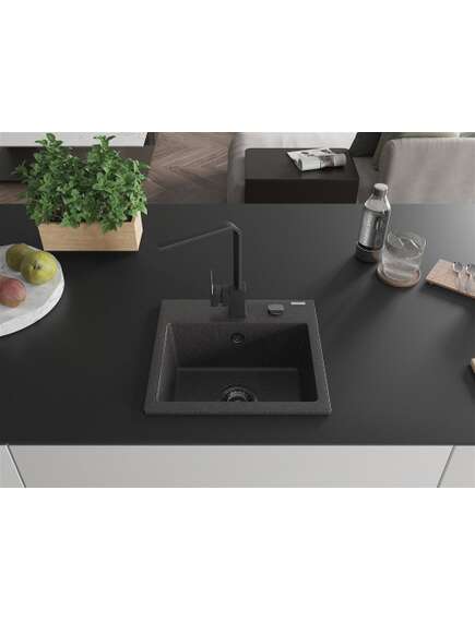 Mexen Milo zlewozmywak granitowy 1-komorowy z baterią kuchenną Rita, czarny nakrapiany - 6505-76-670300-70-B, изображение 3