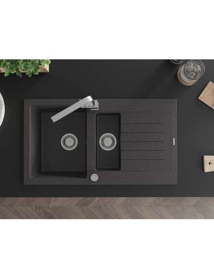 Mexen Matias zlewozmywak granitowy 1,5-komorowy z ociekaczem i baterią kuchenną Rita, czarny nakrapiany  - 6502-76-670300-00, изображение 4