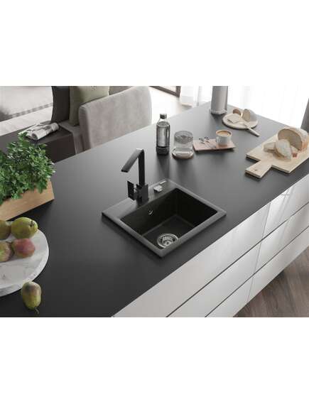 Mexen Milo zlewozmywak granitowy 1-komorowy z baterią kuchenną Rita, czarny/złoty metalik - 6505-75-670300-70, изображение 2