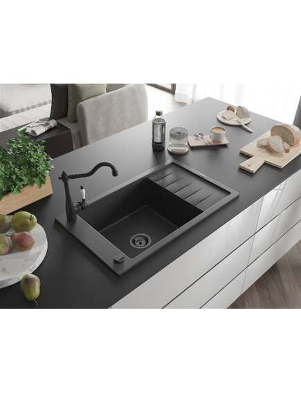 Mexen Elias zlewozmywak granitowy 1-komorowy z ociekaczem i baterią kuchenną Carla, czarny nakrapiany - 6511-76-670700-70-B, изображение 2