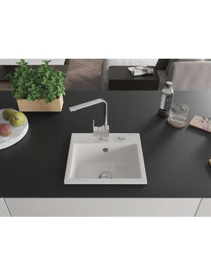 Mexen Milo zlewozmywak granitowy 1-komorowy z baterią kuchenną Rita, biały - 6505-20-670300-00, изображение 3