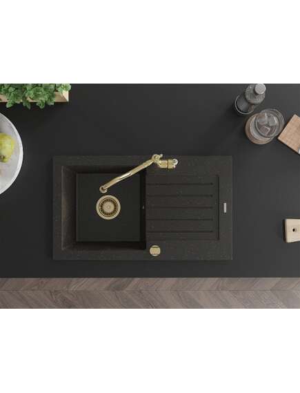 Mexen Pablo zlewozmywak granitowy 1-komorowy z ociekaczem i baterią kuchenną Carla, czarny/złoty metalik - 6510-75-670700-50, изображение 4