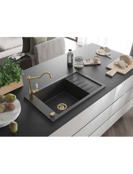 Mexen Elias zlewozmywak granitowy 1-komorowy z ociekaczem i baterią kuchenną Carla, czarny nakrapiany - 6511-76-670700-50, 2 image