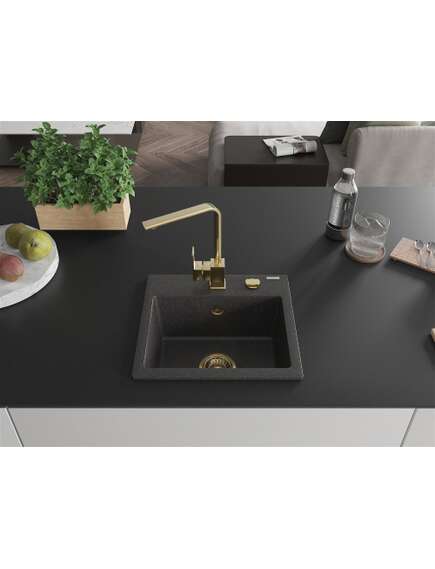 Mexen Milo zlewozmywak granitowy 1-komorowy z baterią kuchenną Rita, czarny nakrapiany - 6505-76-670300-50, изображение 3