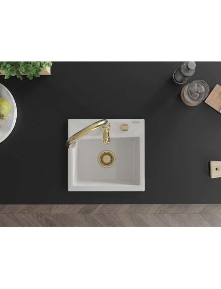 Mexen Milo zlewozmywak granitowy 1-komorowy z baterią kuchenną Savita, biały - 6505-20-672601-50, изображение 4