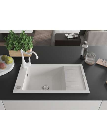 Mexen Elias zlewozmywak granitowy 1-komorowy z ociekaczem i baterią kuchenną Carla, biały - 6511-20-670700-20, изображение 3