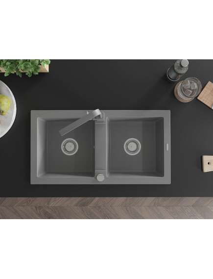 Mexen Mario zlewozmywak granitowy 2-komorowy z baterią kuchenną Rita, szary - 6504-71-670300-71, изображение 4