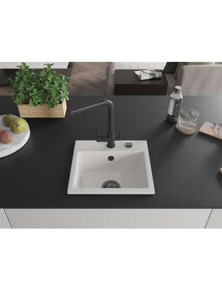Mexen Milo zlewozmywak granitowy 1-komorowy z baterią kuchenną Duero, biały - 6505-20-671600-70, 3 image