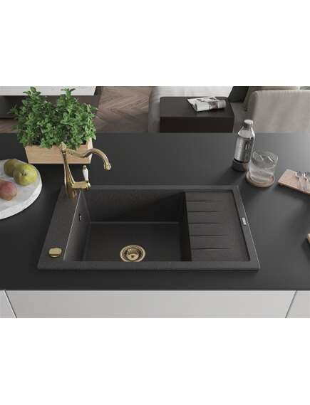 Mexen Elias zlewozmywak granitowy 1-komorowy z ociekaczem i baterią kuchenną Carla, czarny nakrapiany - 6511-76-670700-50, 3 image