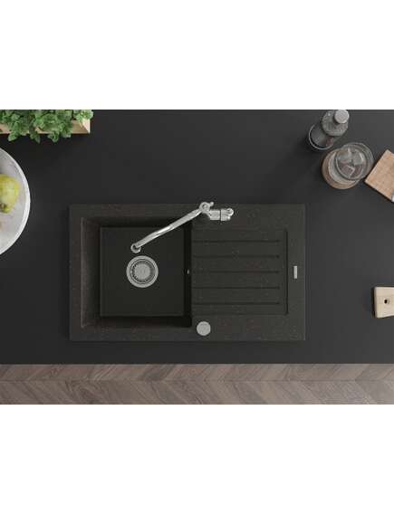 Mexen Pablo zlewozmywak granitowy 1-komorowy z ociekaczem i baterią kuchenną Carla, czarny/złoty metalik - 6510-75-670700-00, изображение 4