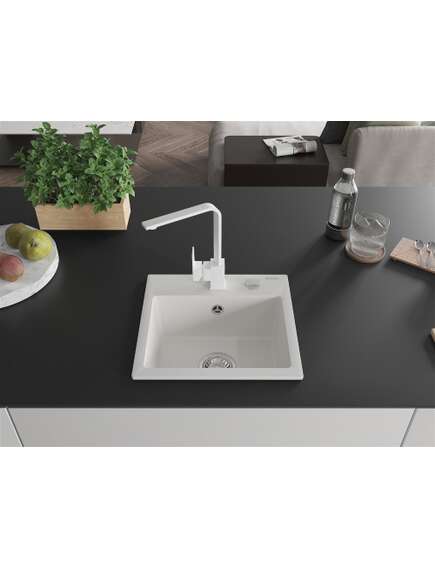 Mexen Milo zlewozmywak granitowy 1-komorowy z baterią kuchenną Rita, biały - 6505-20-670300-20, изображение 3