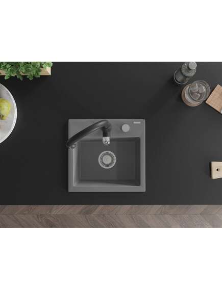 Mexen Milo zlewozmywak granitowy 1-komorowy z baterią kuchenną Savita, szary - 6505-71-672601-70, изображение 4