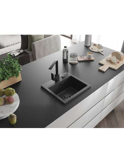 Mexen Milo zlewozmywak granitowy 1-komorowy z baterią kuchenną Rita, czarny nakrapiany - 6505-76-670300-70-B, изображение 2