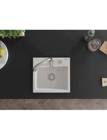 Mexen Milo zlewozmywak granitowy 1-komorowy z baterią kuchenną Savita, biały - 6505-20-672601-00, изображение 4