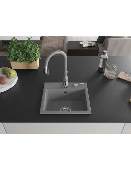 Mexen Milo zlewozmywak granitowy 1-komorowy z baterią kuchenną Savita, szary - 6505-71-672601-71, изображение 3