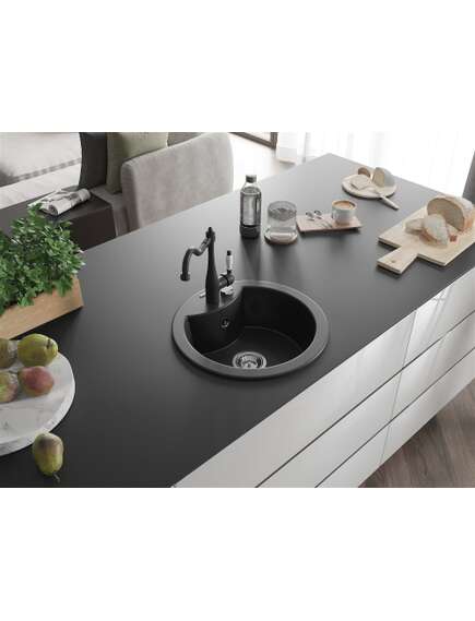 Mexen Diego zlewozmywak granitowy 1-komorowy z baterią kuchenną Carla, czarny/srebrny metalik - 6512-73-670700-70, 2 image