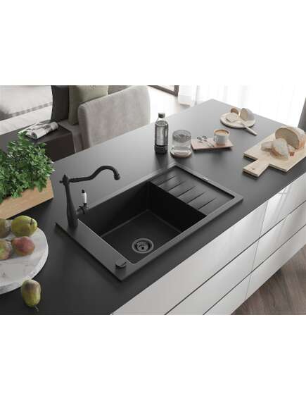 Mexen Elias zlewozmywak granitowy 1-komorowy z ociekaczem i baterią kuchenną Carla, czarny - 6511-77-670700-70-B, изображение 2